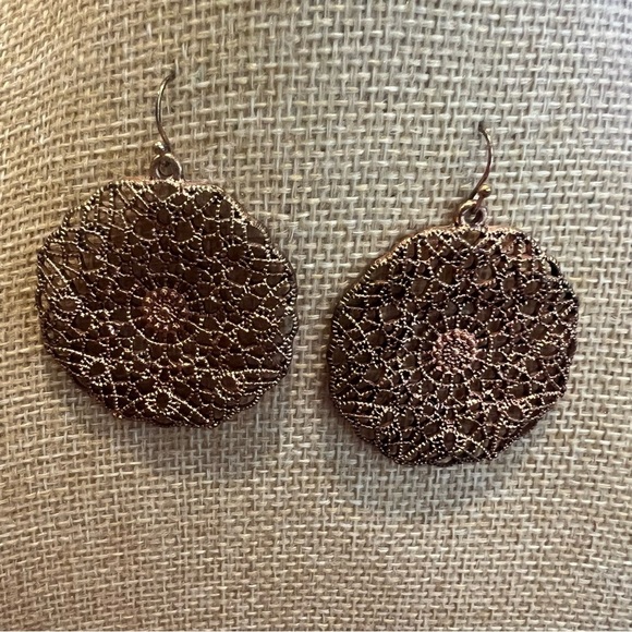 Copper Colored Filigree Earrings for Pierced Ears - Picture 2 of 7
